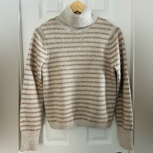 Tahari Marled Tan and Striped Turtleneck Sweater